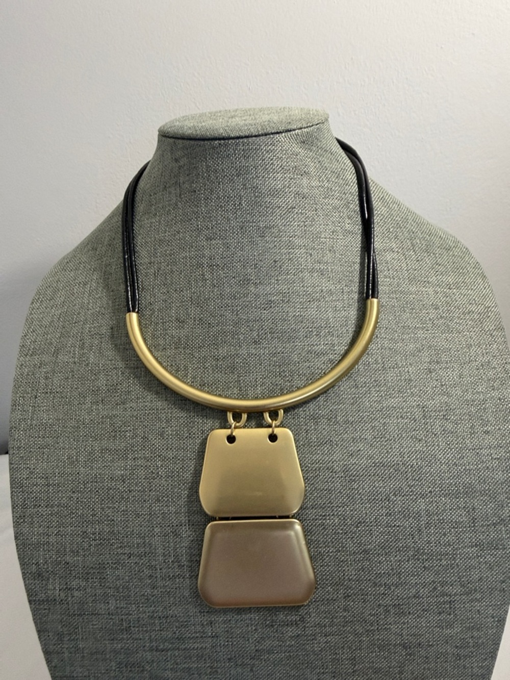 Chico's Gold-Tone Geometric Pendant Necklace with Black Cord